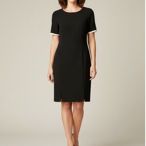 Larry Levine Black Knee Length Sheath Dress Size 8 Short Sleeves
